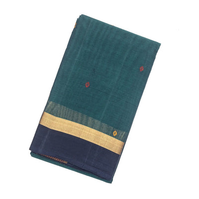 Blue Handloom Village Cotton Saree With Coin Buttas