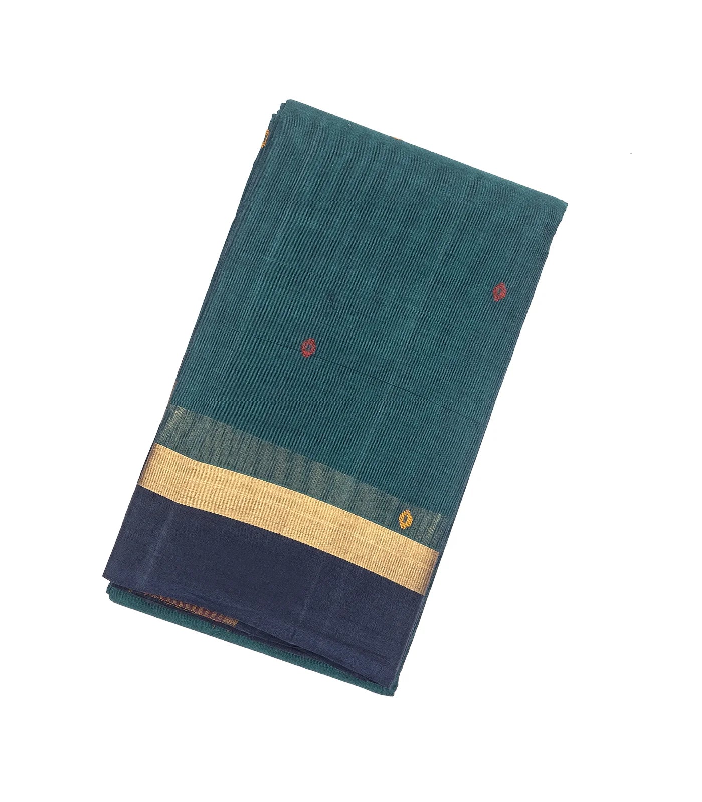 Blue Handloom Village Cotton Saree With Coin Buttas