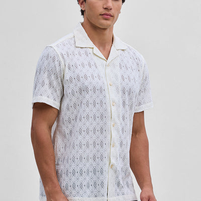 White Self-Design Crochet Shirt