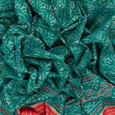 Cyan Handloom Orissa Cotton Saree With Tie & Dye Floral Motifs