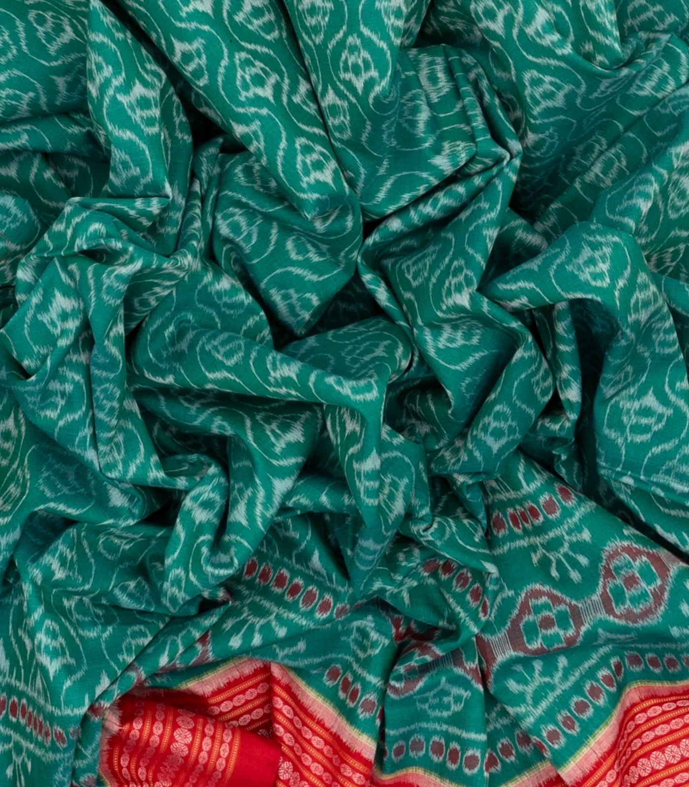 Cyan Handloom Orissa Cotton Saree With Tie & Dye Floral Motifs