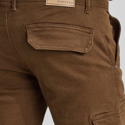 Brown Slim Fit Cargo Jeans
