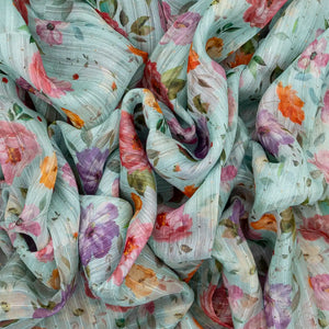 Turquoise Handloom Tussar Linen Blend Silk Saree Printed With Floral Motifs