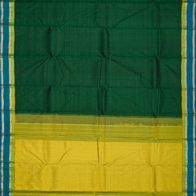 Bottle Green Handloom Kanchipuram Silk Saree With Blue Border