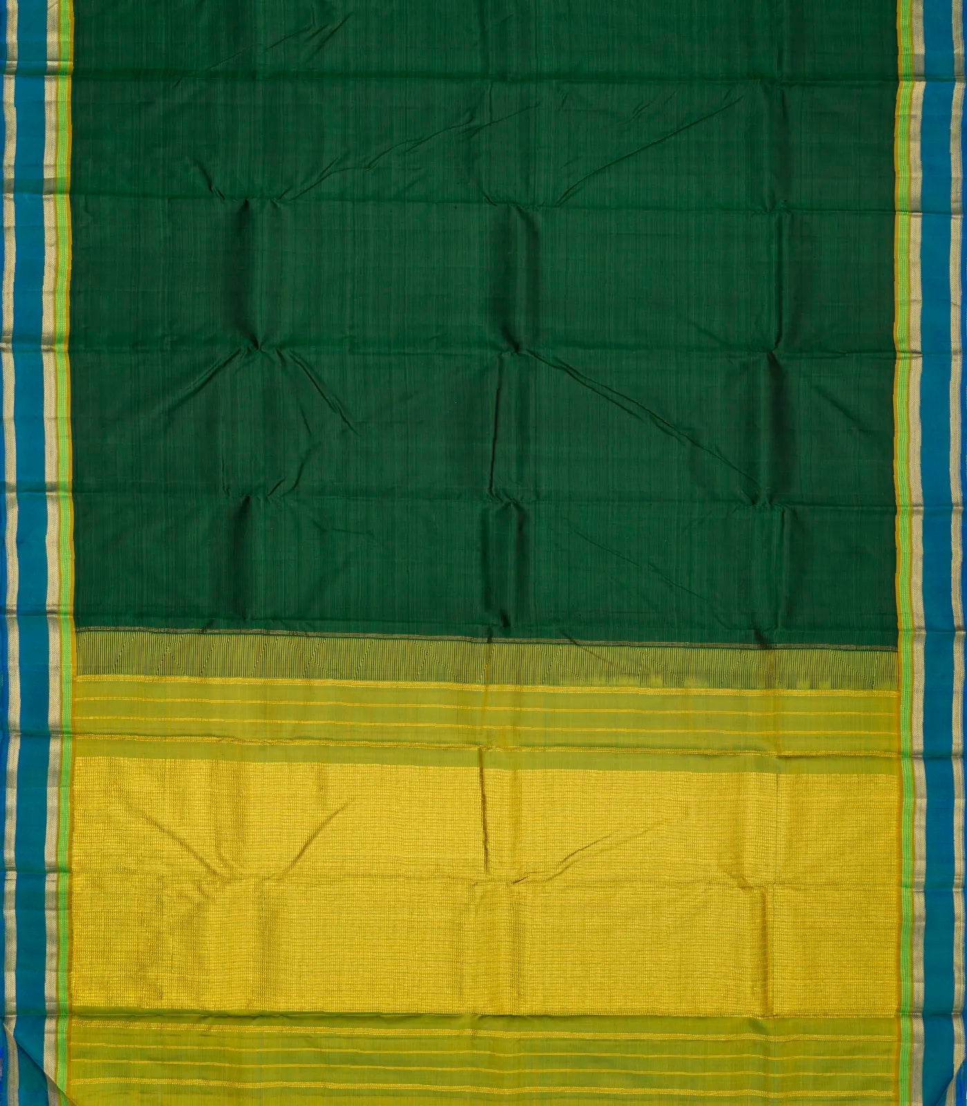 Bottle Green Handloom Kanchipuram Silk Saree With Blue Border