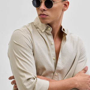 Beige Solid Oxford Shirt