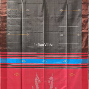Grey Peach Handwoven Soft Silk Saree