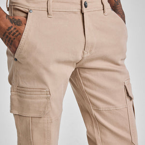 Beige Slim Fit Cargo Jeans