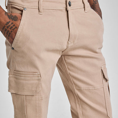 Beige Slim Fit Cargo Jeans