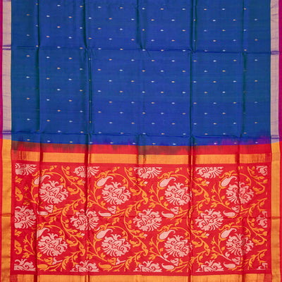 Dark Blue Handloom Uppada Silk Saree With Droplet Buttas