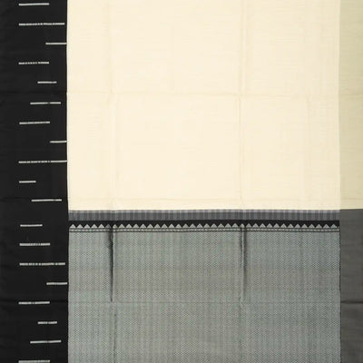 Cream Handloom Soft Silk Saree With Stripes & Contrast Black Border