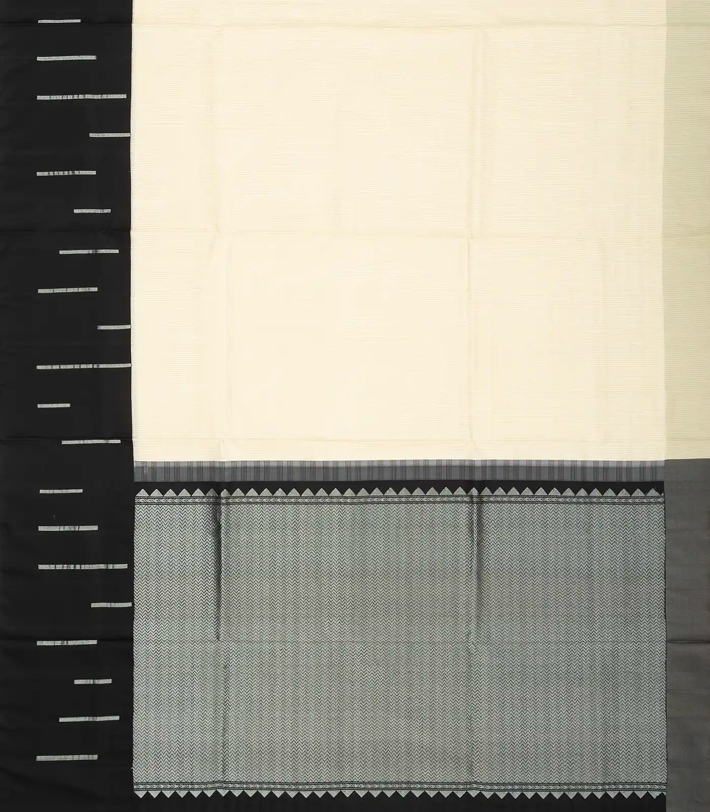 Cream Handloom Soft Silk Saree With Stripes & Contrast Black Border