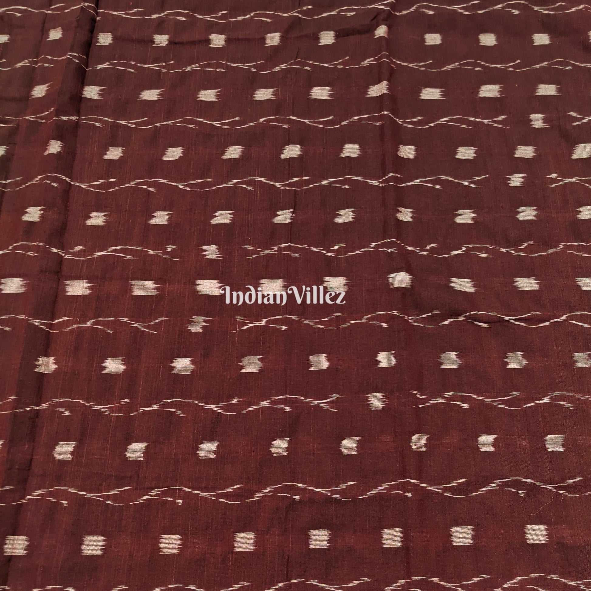 Coffee Tipa Design Sambalpuri Ikat Cotton Fabric
