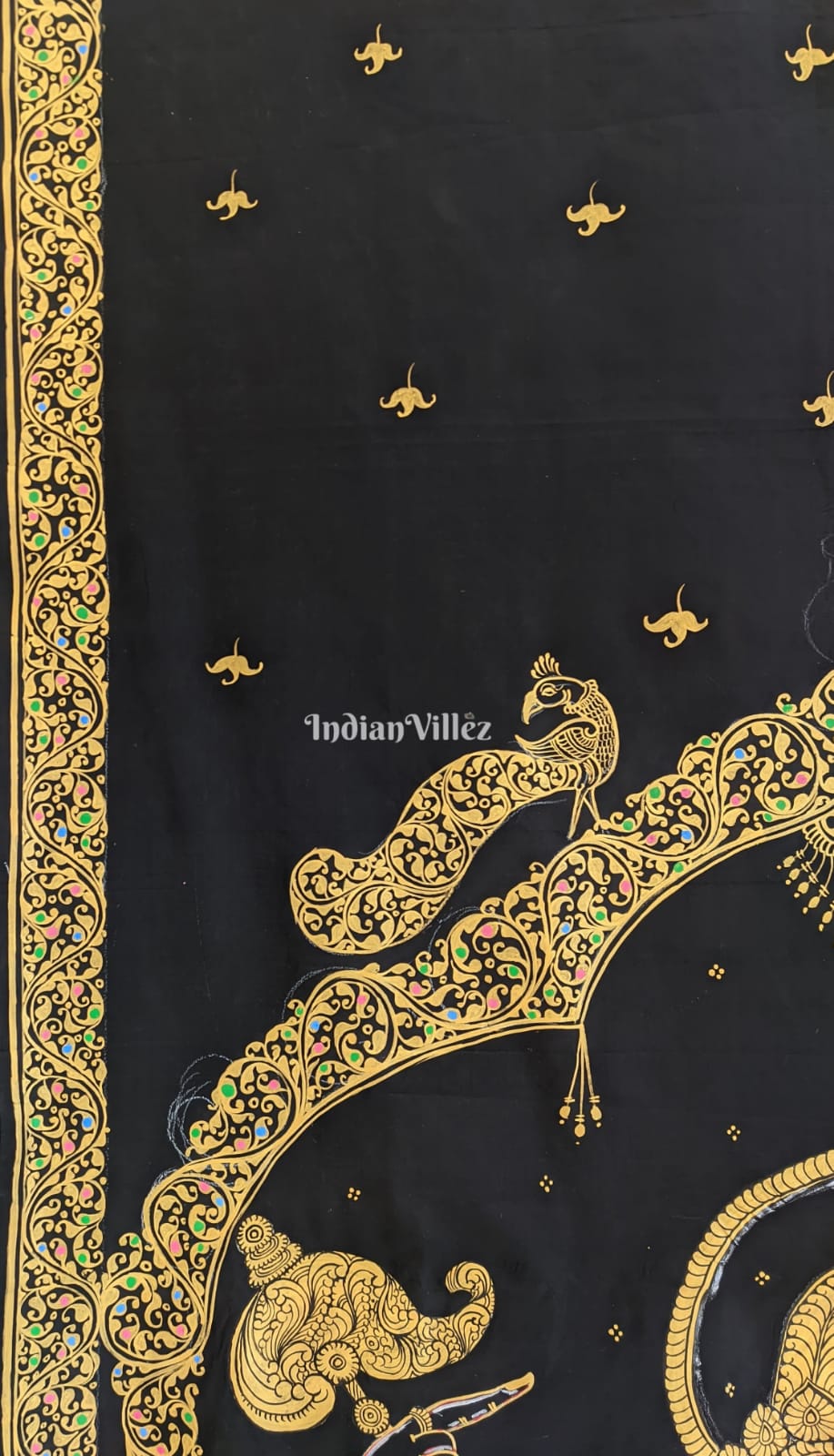 Black Shree Ganesh Pattachitra Saree