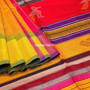 Multicolor Double Pallu Handwoven Soft Silk Saree