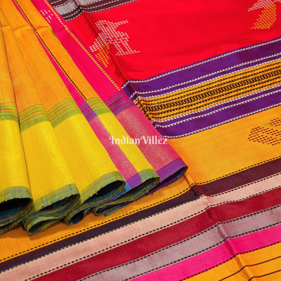 Multicolor Double Pallu Handwoven Soft Silk Saree