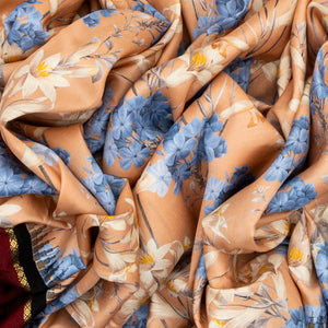 Light Peach Handloom Kanchipuram Korvai Silk Saree Printed With Floral Motifs