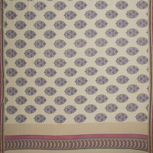 Cream Chanderi Saree With Screen Printed Motifs-Cream