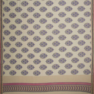 Cream Chanderi Saree With Screen Printed Motifs-Cream
