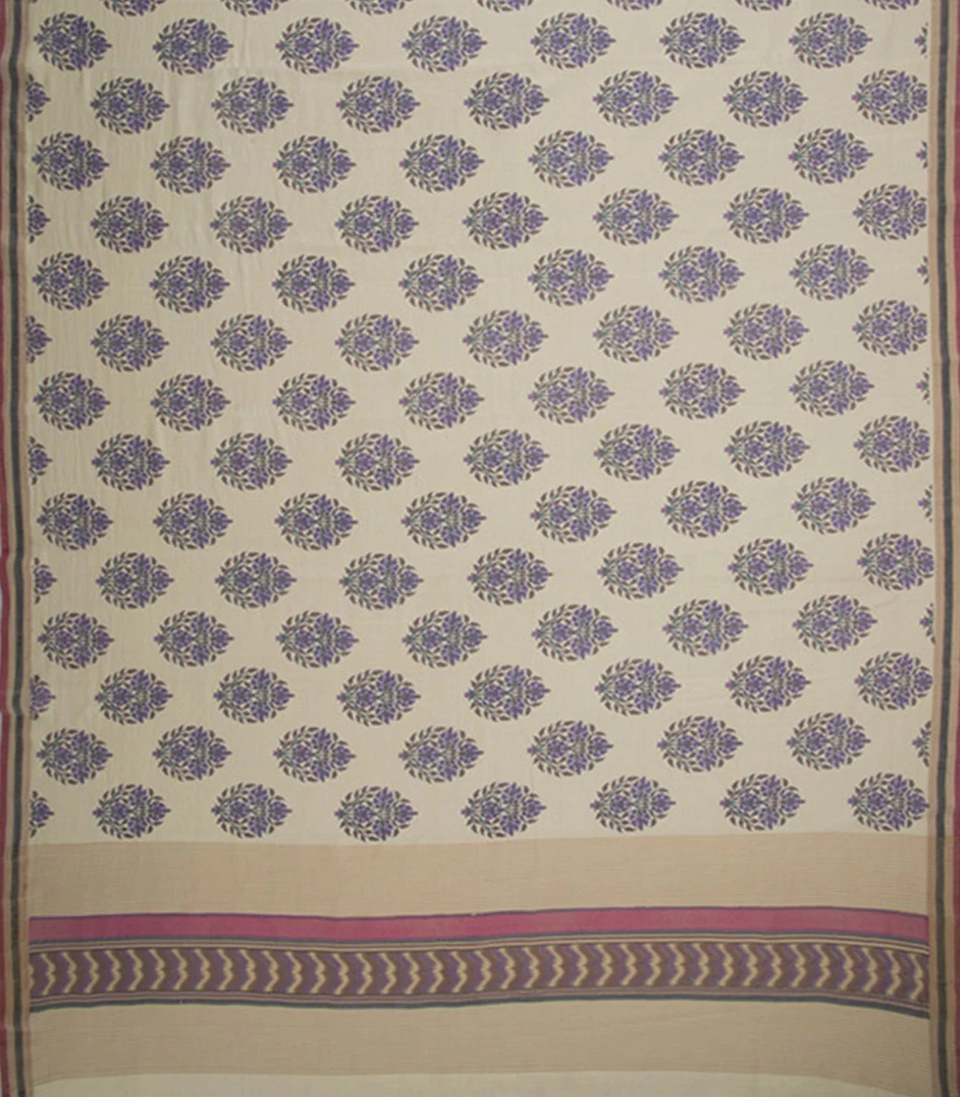 Cream Chanderi Saree With Screen Printed Motifs-Cream