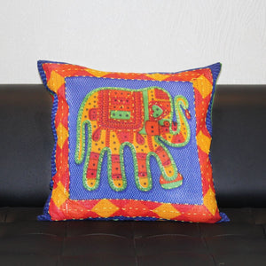 Blue Jaisalmer handmade Embroidery with Thread work Elephant Print Cushion cover