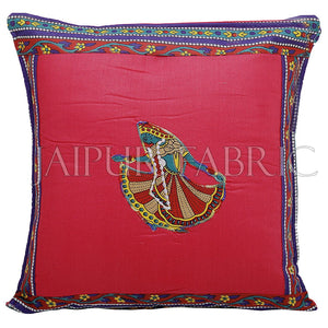 Pink Color Ghoomar Patch Work Cotton Cushion Cover