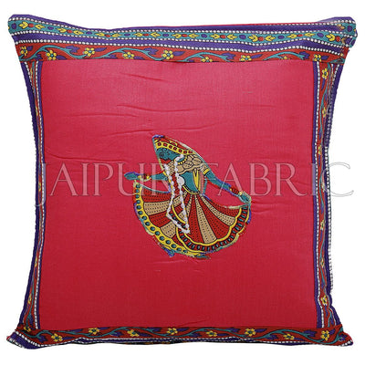 Pink Color Ghoomar Patch Work Cotton Cushion Cover