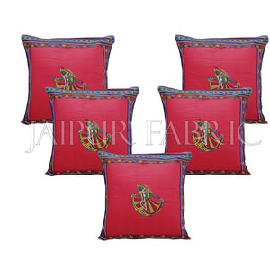 Pink Color Ghoomar Patch Work Cotton Cushion Cover
