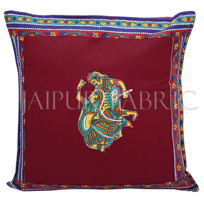 Maroon Color Traditional Folk Dance Patch Work Cotton Cushion Cover