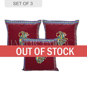 Maroon Color Traditional Folk Dance Patch Work Cotton Cushion Cover
