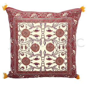 Cream Base with Brown Border Tropical Design Cotton Cushion Cover