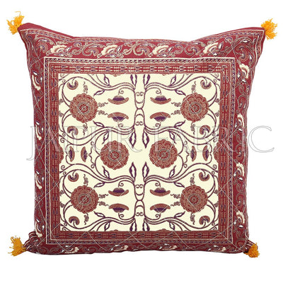 Cream Base with Brown Border Tropical Design Cotton Cushion Cover