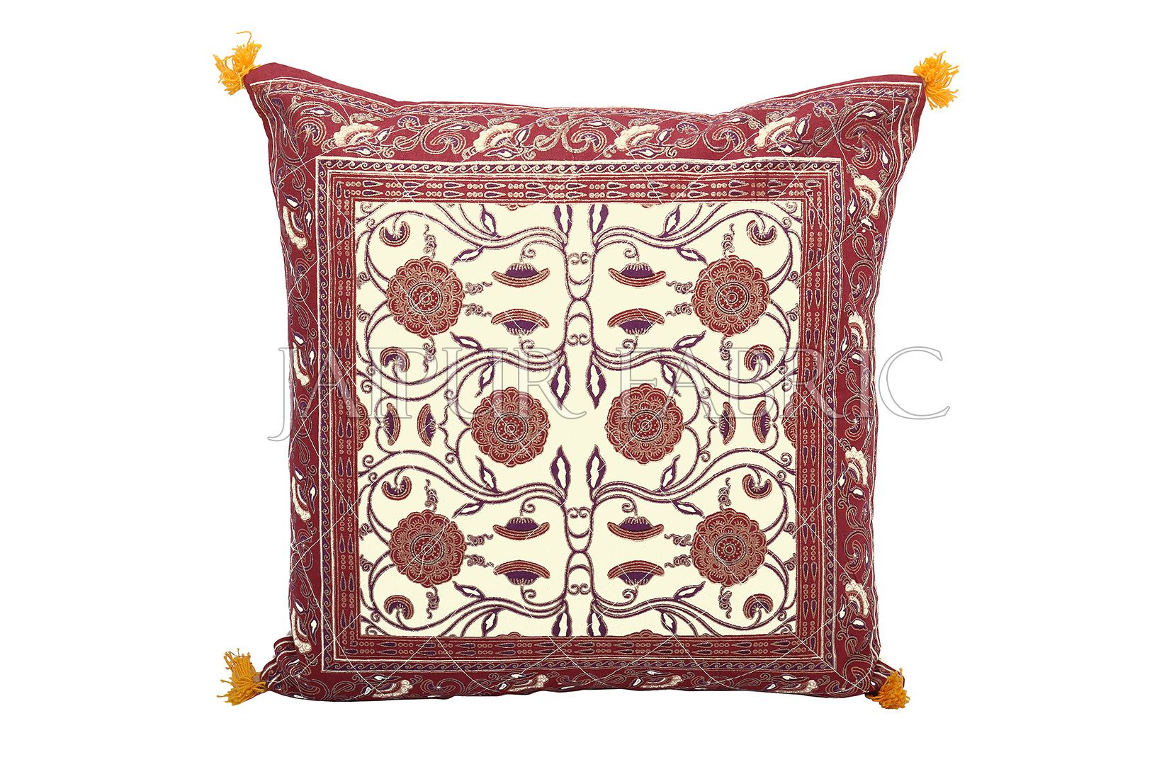 Cream Base with Brown Border Tropical Design Cotton Cushion Cover