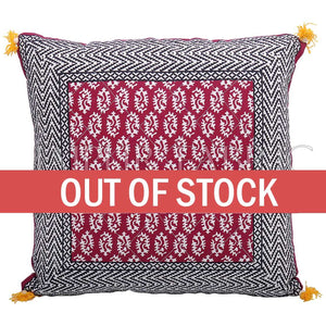 Maroon Color with Black Border Block Print Cotton Cushion Cover
