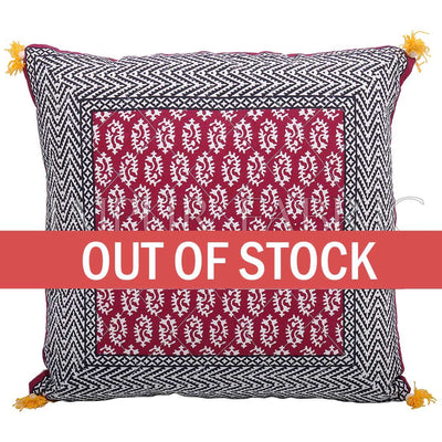 Maroon Color with Black Border Block Print Cotton Cushion Cover