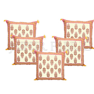 Cream Base with Orange Border Rajasthani Kalash Design Cotton Cushion Cover