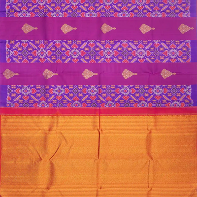 Purple Handloom Kanchipuram Silk Saree With Ikat Floral Motifs
