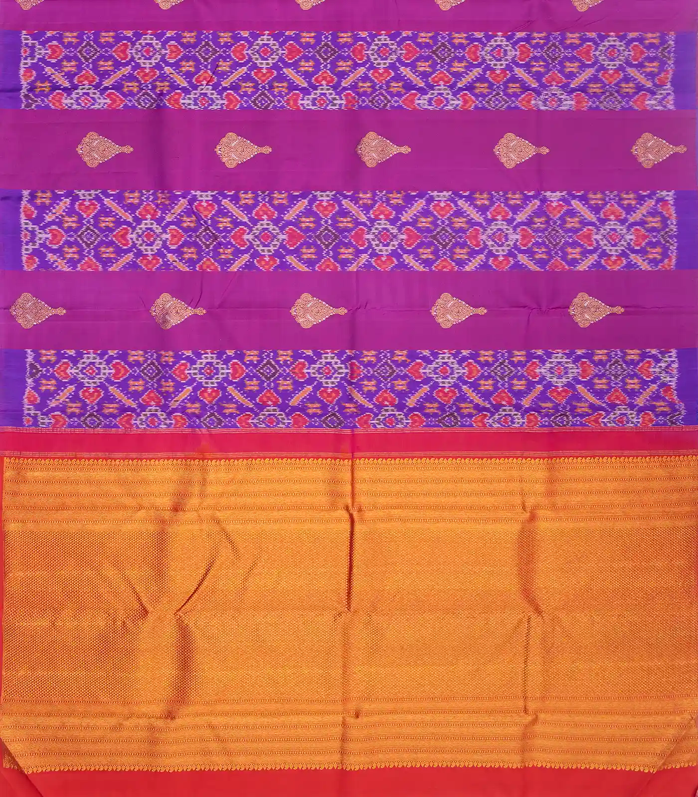 Purple Handloom Kanchipuram Silk Saree With Ikat Floral Motifs