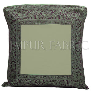 Green Base with Black Gota Work Border Cotton Satin Silk Cushion Cover