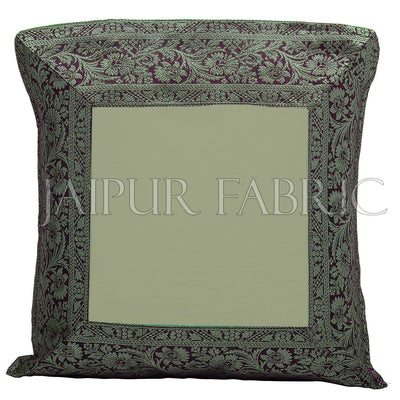 Green Base with Black Gota Work Border Cotton Satin Silk Cushion Cover