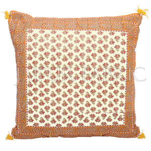 Orange Flower Print with Tropical Border Cotton Cushion Cover