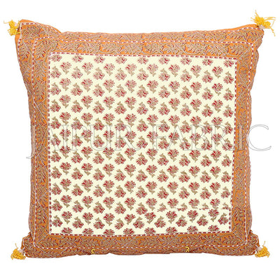 Orange Flower Print with Tropical Border Cotton Cushion Cover