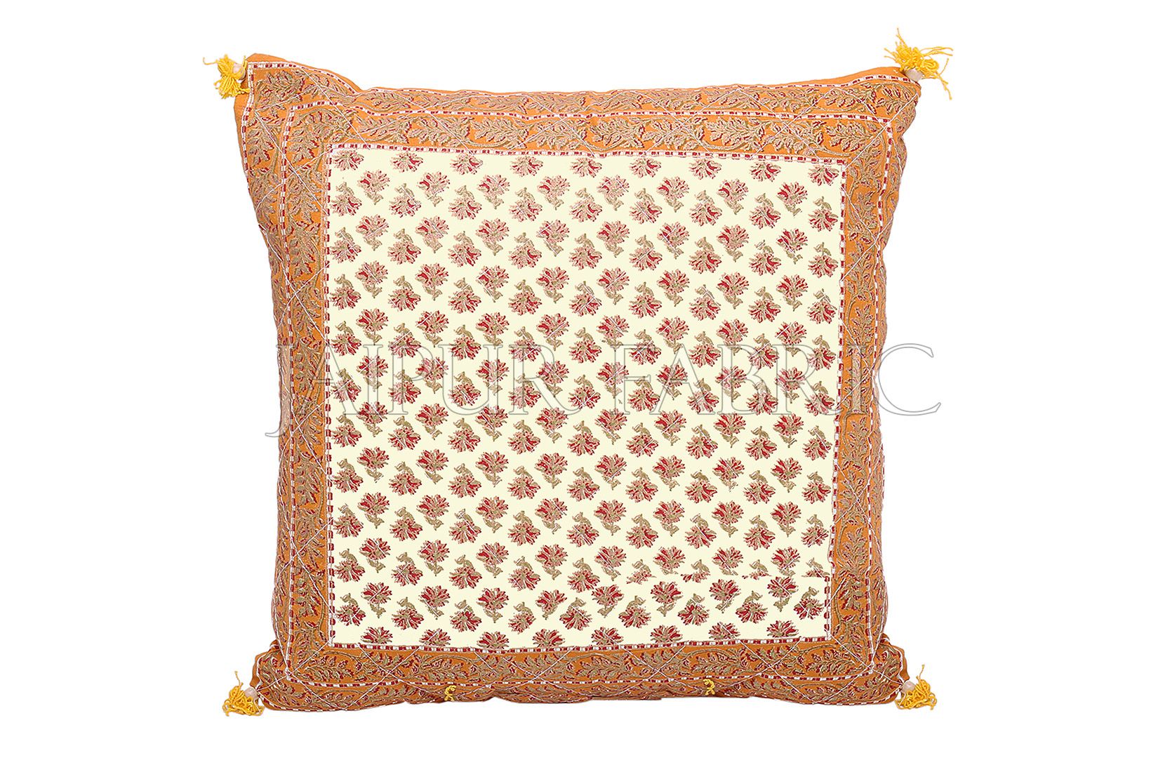 Orange Flower Print with Tropical Border Cotton Cushion Cover