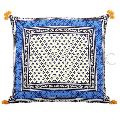 Blue Jaipuri Block Print Cotton Cushion Cover