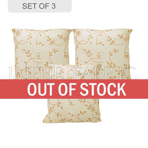 Cream Base Golden Leaf  Print Cotton Cushion Cover
