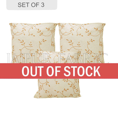 Cream Base Golden Leaf  Print Cotton Cushion Cover