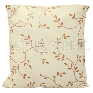 Cream Base Golden Leaf  Print Cotton Cushion Cover