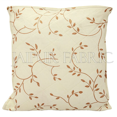 Cream Base Golden Leaf  Print Cotton Cushion Cover