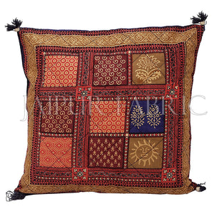 Multi Color Golden Block Print Cotton Cushion cover