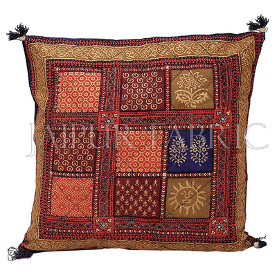 Multi Color Golden Block Print Cotton Cushion cover